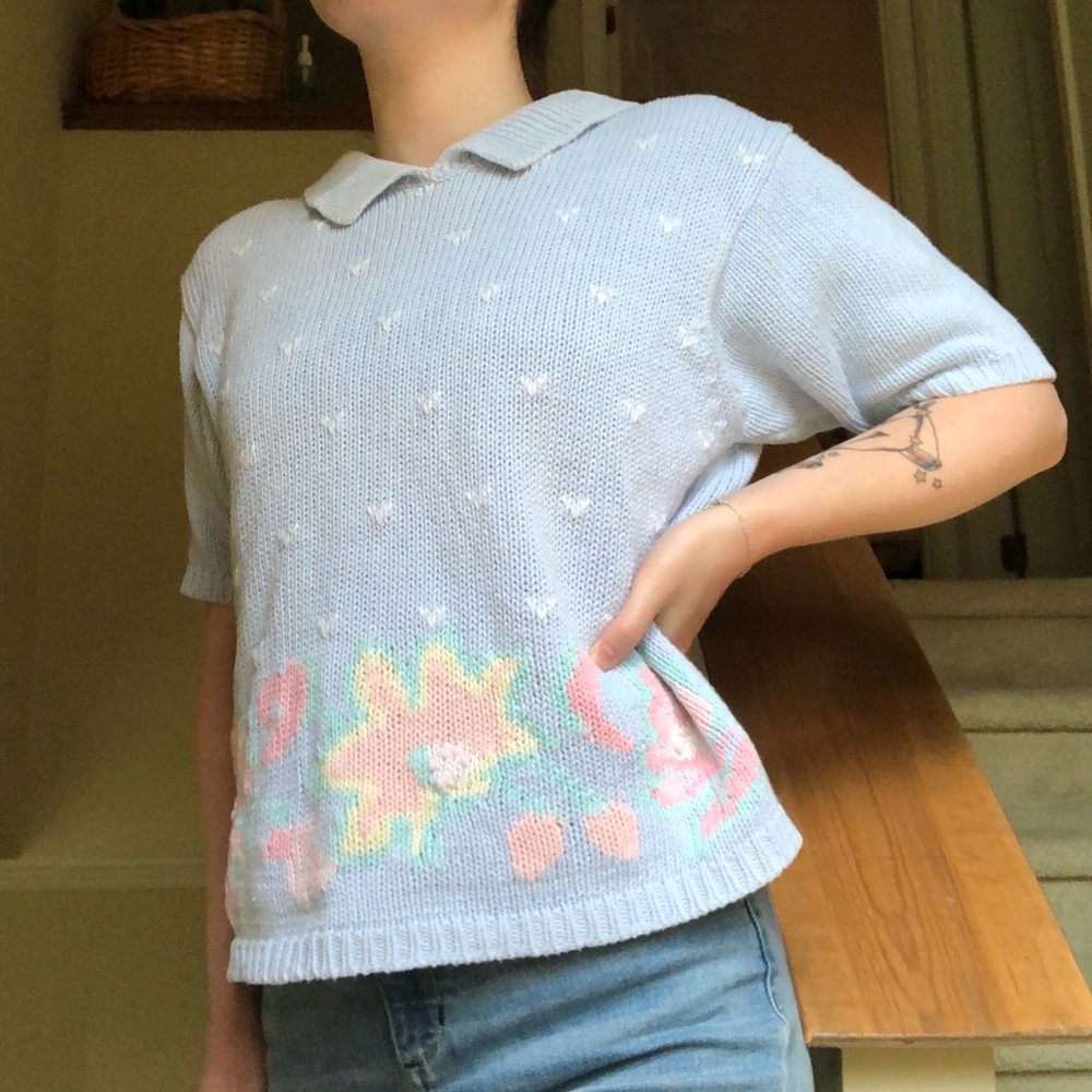 Baby Blue Short-sleeved Sweater